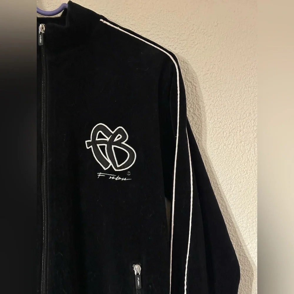 FUBU x Forever 21 Velour Track Jacket Kids Black/White Unisex Full Zip Size13/14